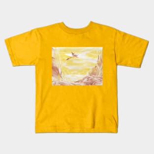 Mountain landscape with dragon. Encaustic, art decoration, sketch. Kids T-Shirt